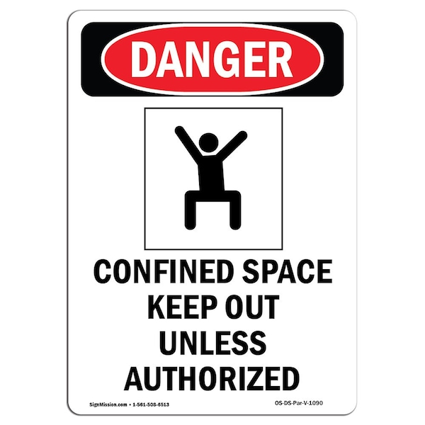 Signmission OSHA Danger Sign, Confined Space Keep, 10in X 7in Rigid Plastic, 7" W, 10" H, Portrait OS-DS-P-710-V-1090 - main